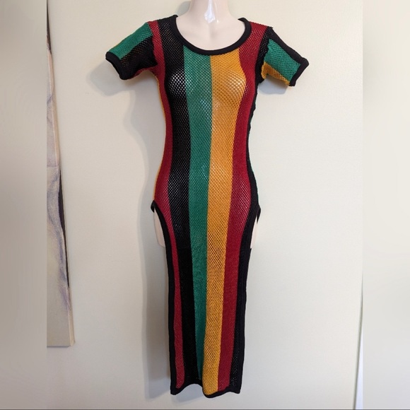 Crochet knit mesh Rasta dress small/medium - Picture 2 of 12